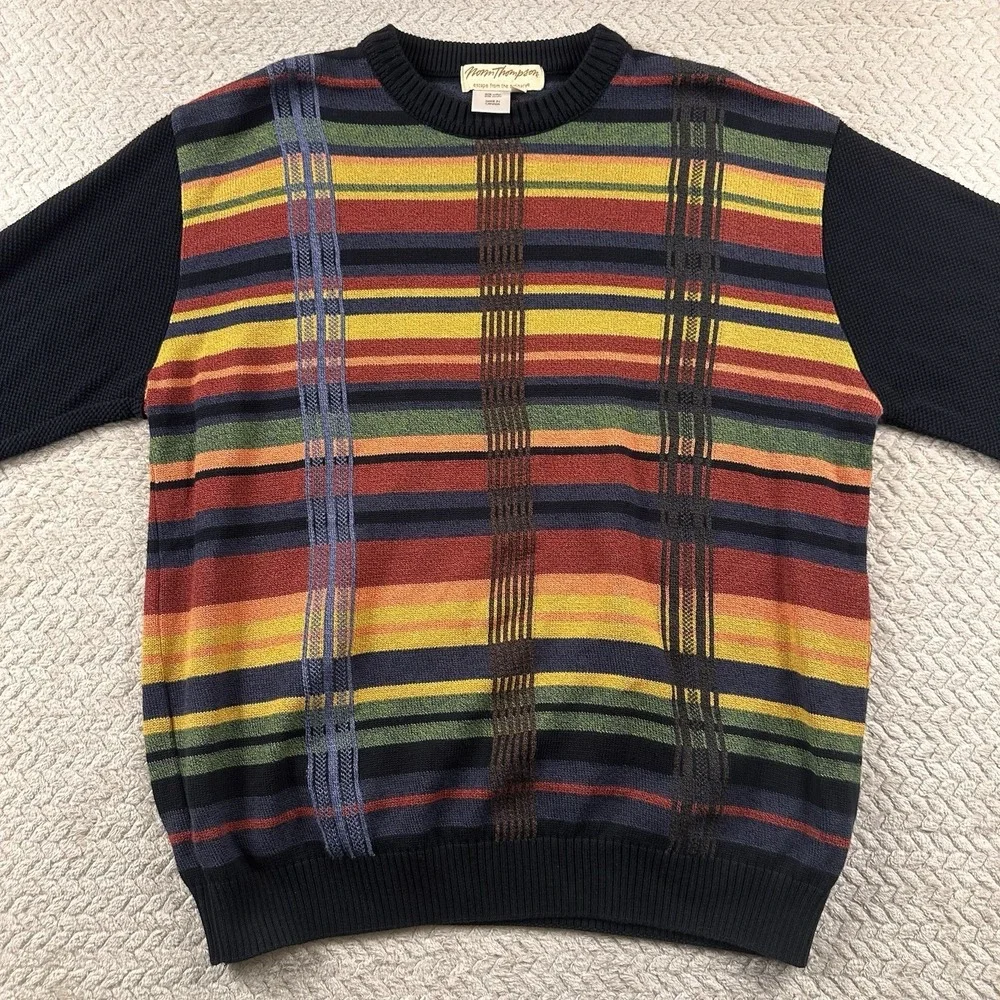 VTG Norm Thompson Sweater Men's Large Multicolor Festival preppy 90's Preppy